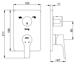 Смеситель для ванны и душа E.C.A. Luna 102167306EX-K хром